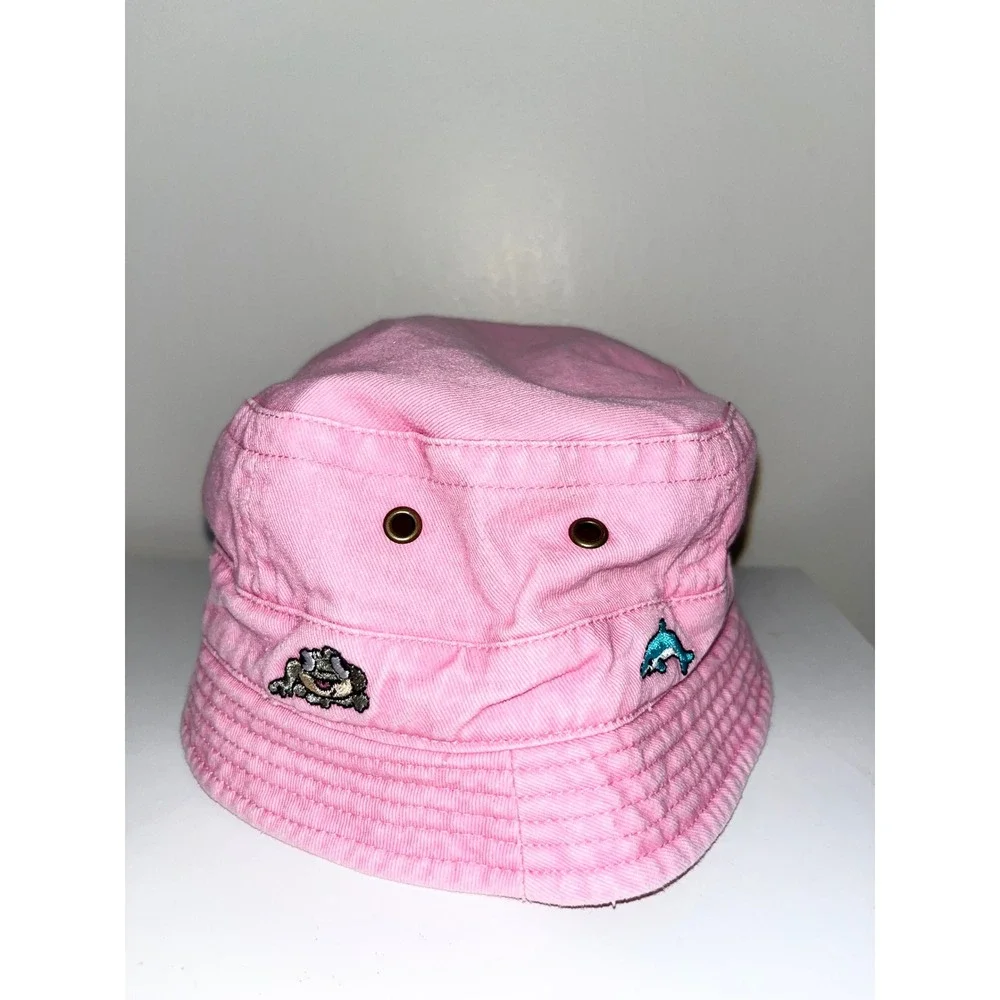 Pink Key West Florida Bucket Hat‎ Embroidered Turtle Dolphin Frog Size S